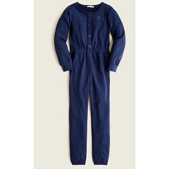 BC811 NWT J.Crew Crewcuts $75 Girls' French Terry Jumpsuit,‎ Navy Blue, Size 6 - Picture 1 of 4